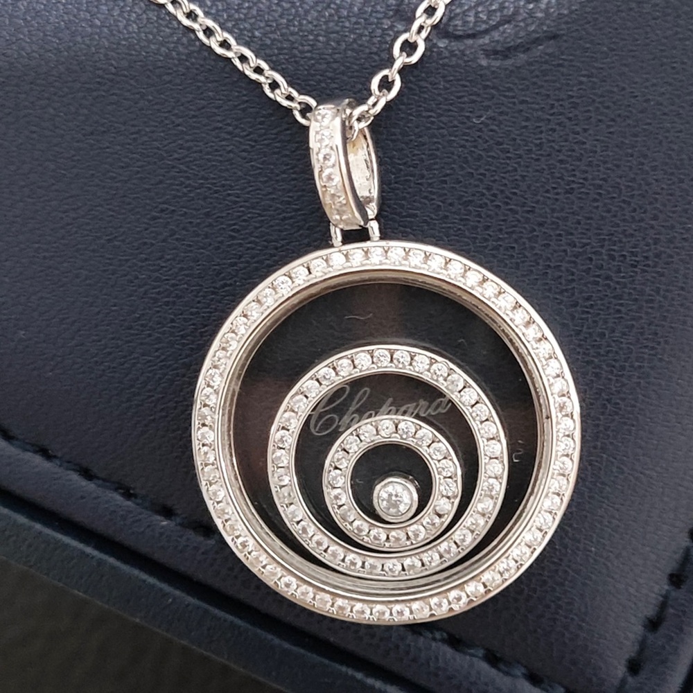 Chopard Silver Concentric Circle Diamond Accent Necklace - Picture 2 of 7